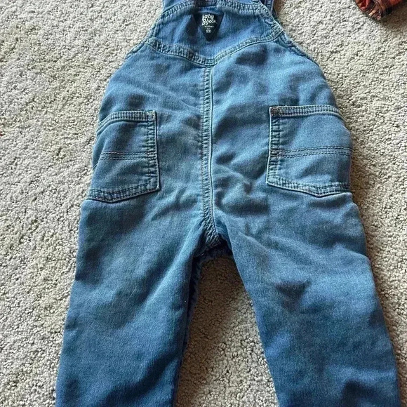 18-24 M Blue Jean Overalls W Flannel Shirt - Picture 4 of 7
